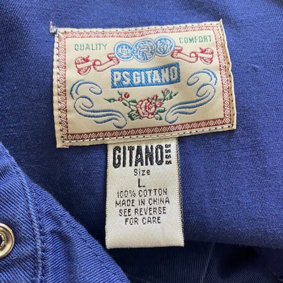 Gitano Dress Large Navy Blue Pearl Snap Denim Western Long Sleeve A-Line Vintage - Picture 9 of 10